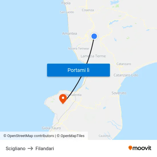 Scigliano to Filandari map