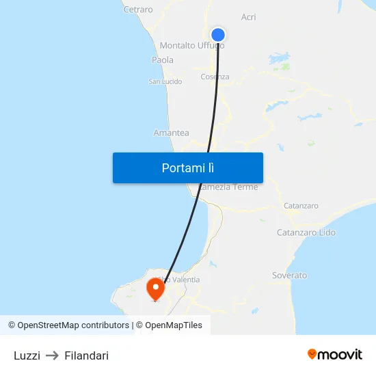 Luzzi to Filandari map