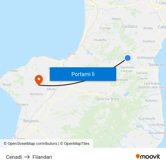 Cenadi to Filandari map