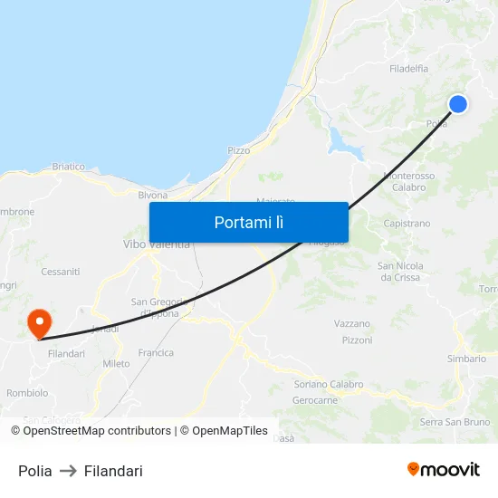 Polia to Filandari map