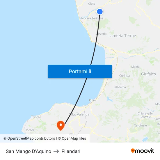 San Mango D'Aquino to Filandari map