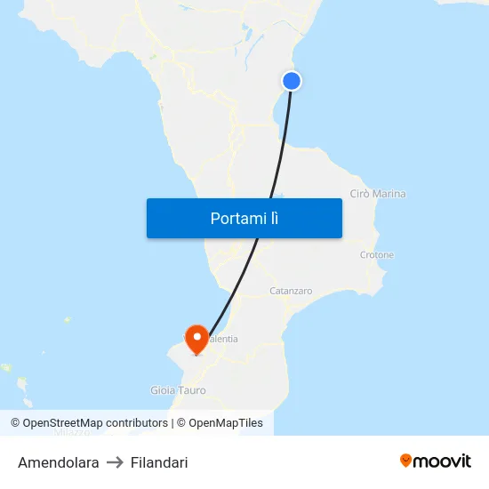 Amendolara to Filandari map