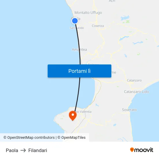 Paola to Filandari map