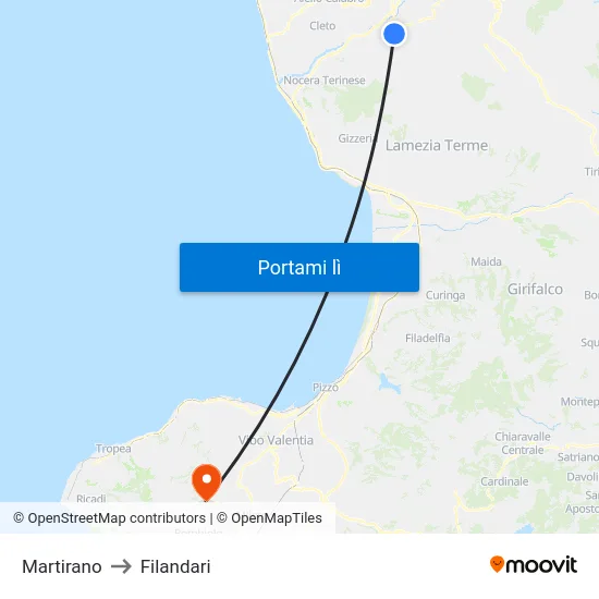 Martirano to Filandari map