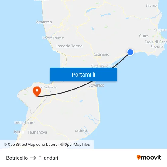Botricello to Filandari map