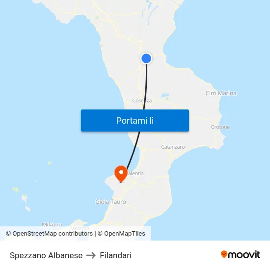 Spezzano Albanese to Filandari map