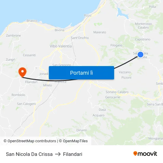 San Nicola Da Crissa to Filandari map