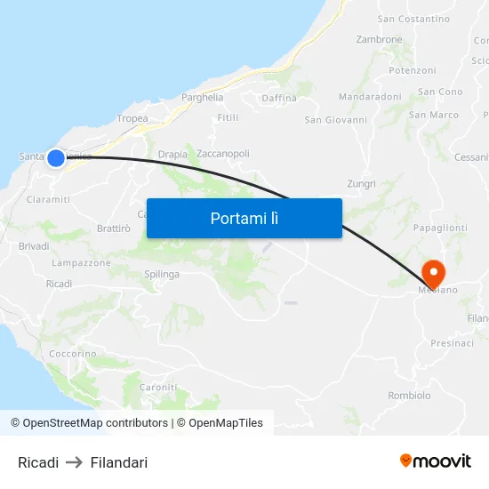 Ricadi to Filandari map