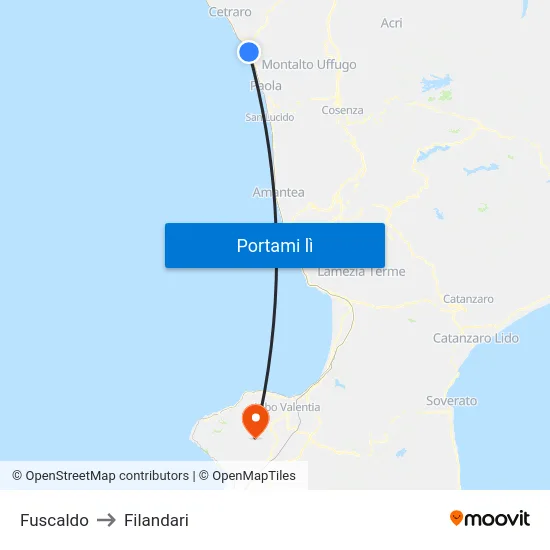 Fuscaldo to Filandari map
