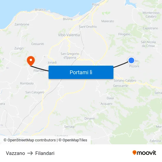 Vazzano to Filandari map