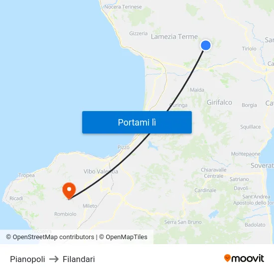 Pianopoli to Filandari map