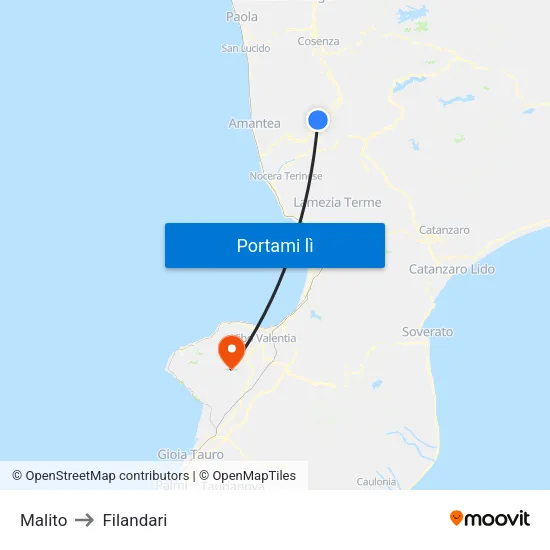 Malito to Filandari map