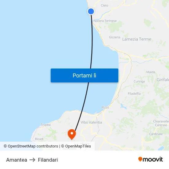 Amantea to Filandari map