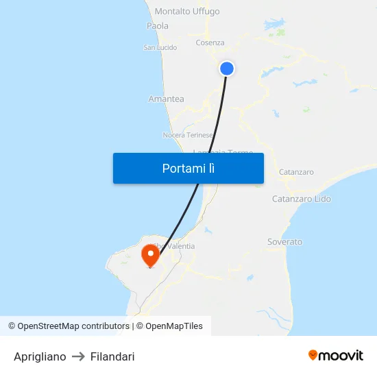 Aprigliano to Filandari map