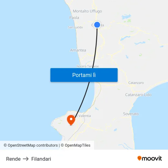 Rende to Filandari map
