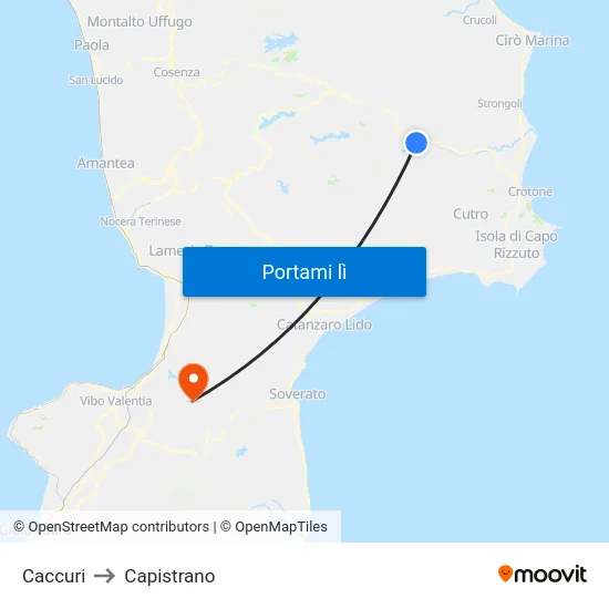 Caccuri to Capistrano map