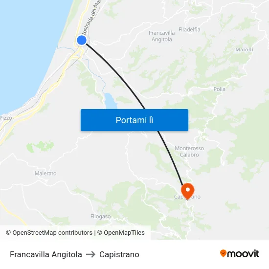 Francavilla Angitola to Capistrano map