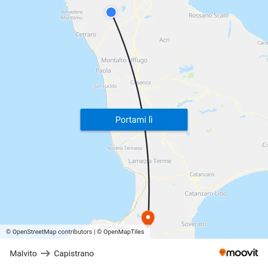 Malvito to Capistrano map