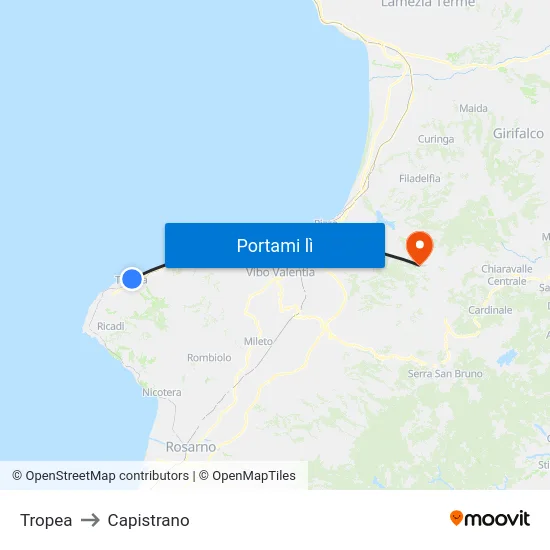 Tropea to Capistrano map