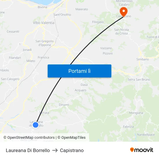 Laureana Di Borrello to Capistrano map