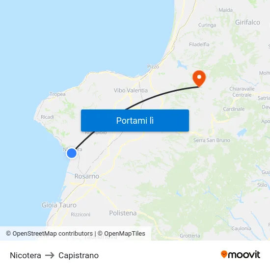Nicotera to Capistrano map