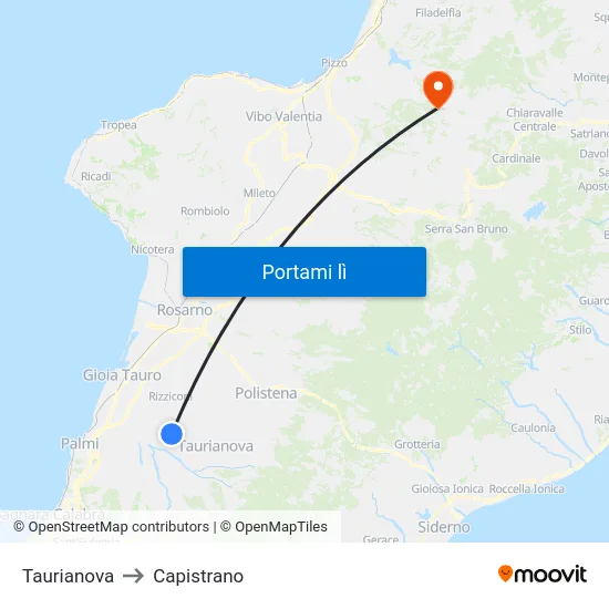 Taurianova to Capistrano map
