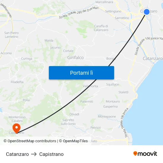 Catanzaro to Capistrano map