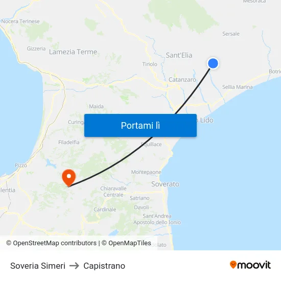 Soveria Simeri to Capistrano map