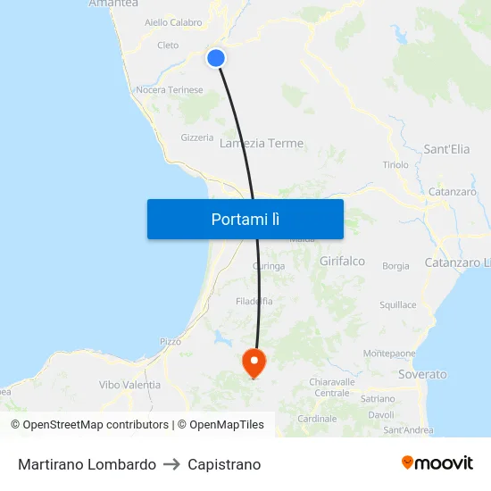 Martirano Lombardo to Capistrano map