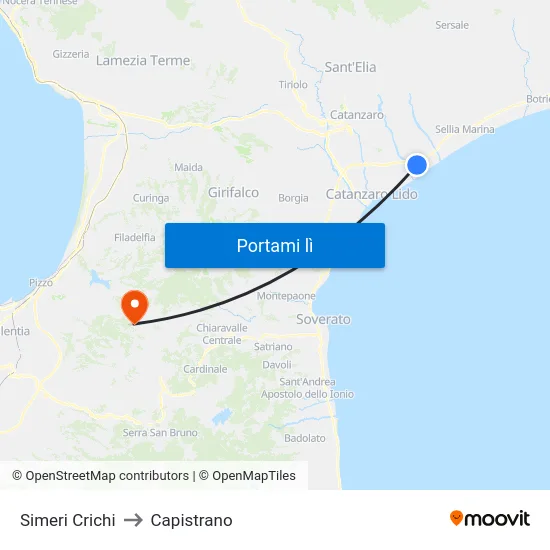 Simeri Crichi to Capistrano map