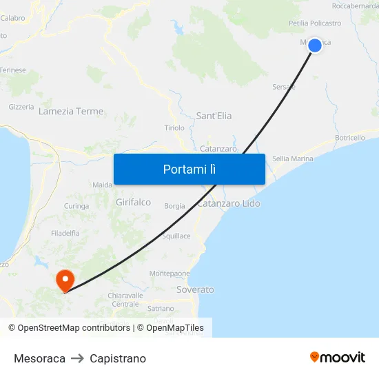 Mesoraca to Capistrano map