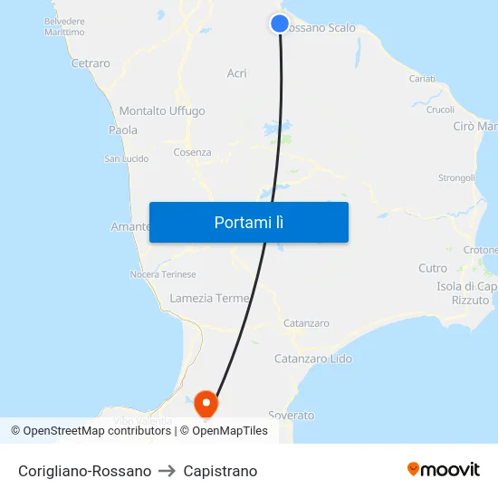 Corigliano-Rossano to Capistrano map