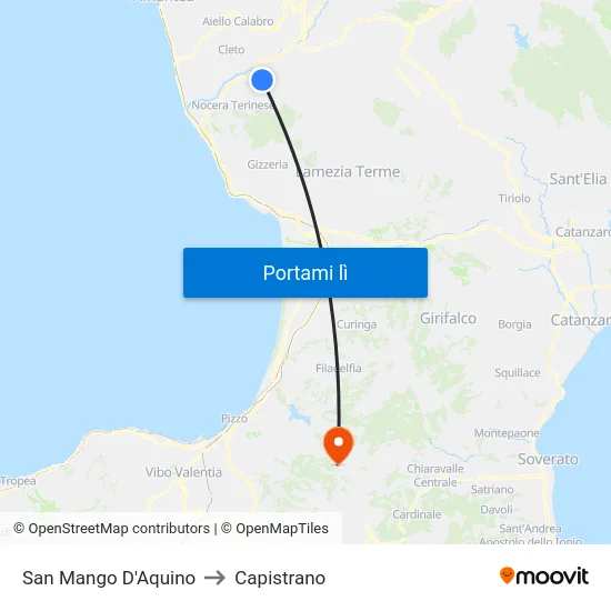 San Mango D'Aquino to Capistrano map