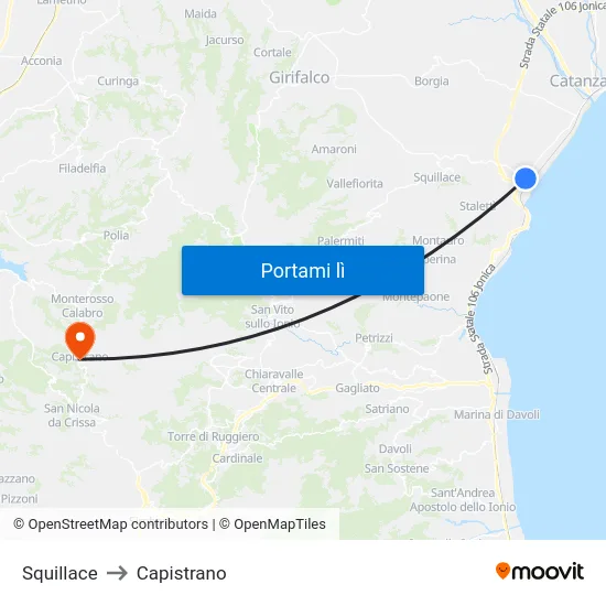 Squillace to Capistrano map