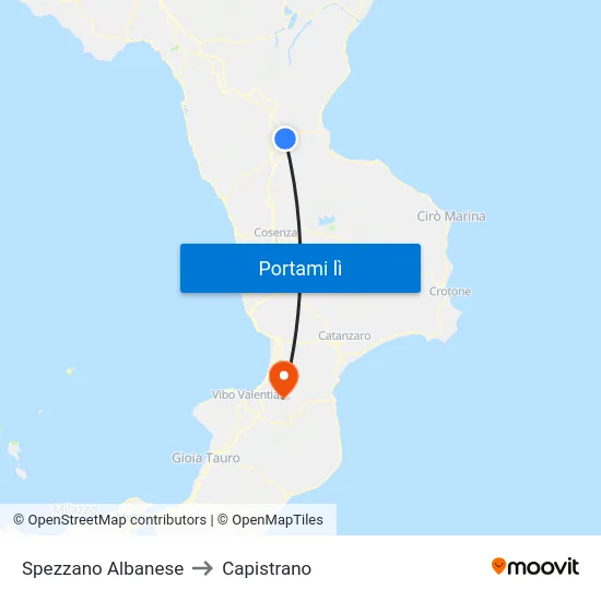 Spezzano Albanese to Capistrano map