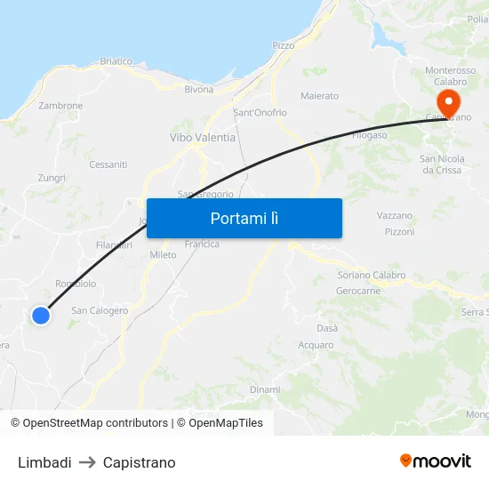 Limbadi to Capistrano map