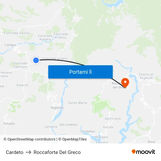 Cardeto to Roccaforte Del Greco map