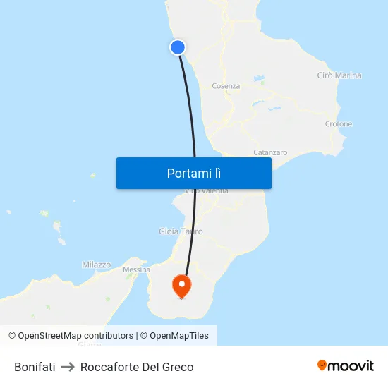 Bonifati to Roccaforte Del Greco map