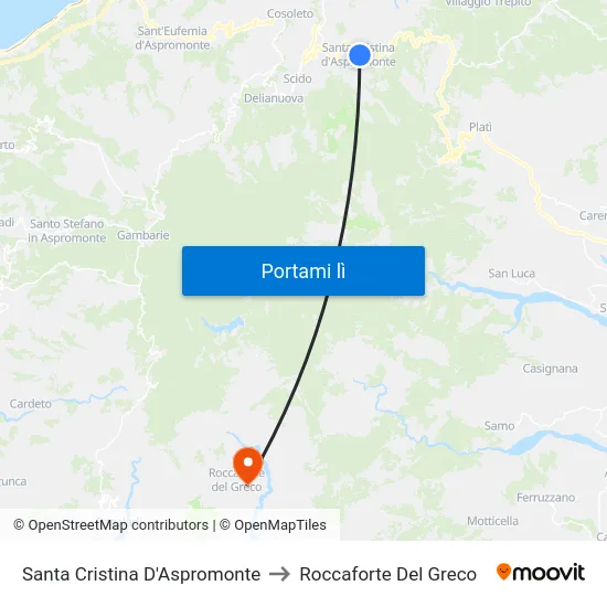 Santa Cristina D'Aspromonte to Roccaforte Del Greco map