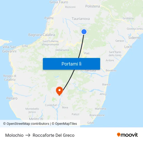 Molochio to Roccaforte Del Greco map