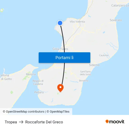 Tropea to Roccaforte Del Greco map