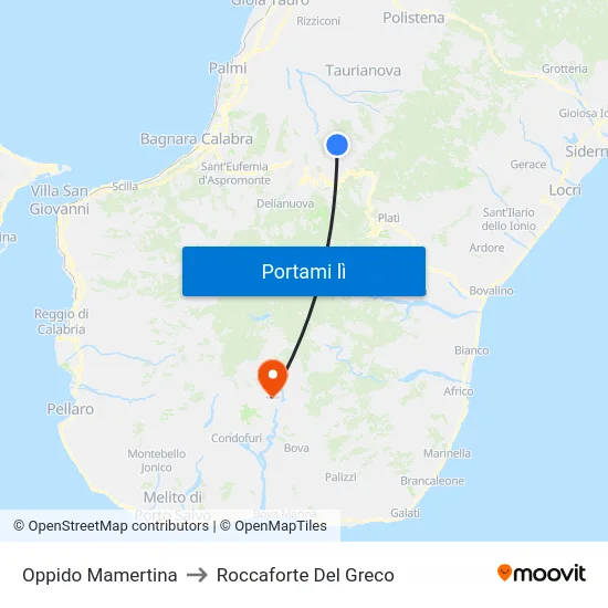 Oppido Mamertina to Roccaforte Del Greco map