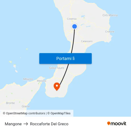 Mangone to Roccaforte Del Greco map