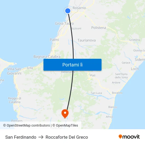 San Ferdinando to Roccaforte Del Greco map