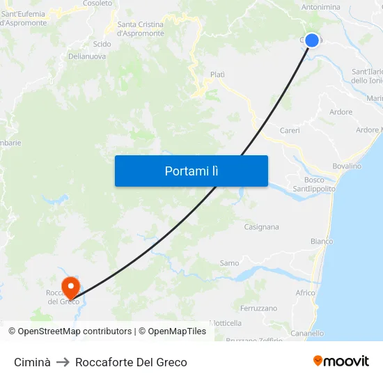 Ciminà to Roccaforte Del Greco map