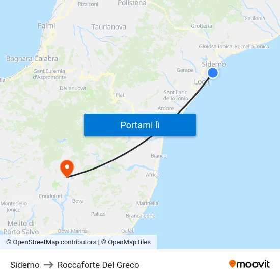 Siderno to Roccaforte Del Greco map