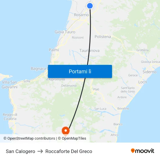 San Calogero to Roccaforte Del Greco map
