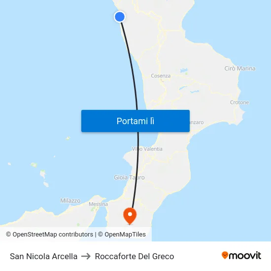 San Nicola Arcella to Roccaforte Del Greco map