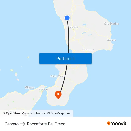 Cerzeto to Roccaforte Del Greco map