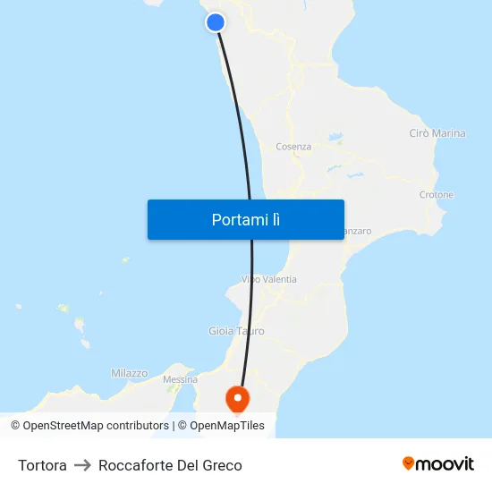 Tortora to Roccaforte Del Greco map